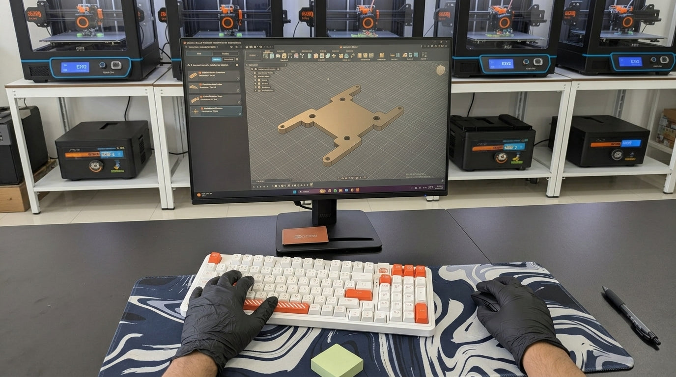 3D modeling workspace with monitor and desk